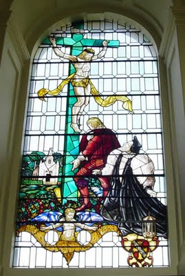 Ferrer window at Clare College, Cambridge. Deacon Ferrer founded a family-based religious community at Little Gidding which became a forerunner of the re-establishment of monasteries in England after the Restoration of Charles II.