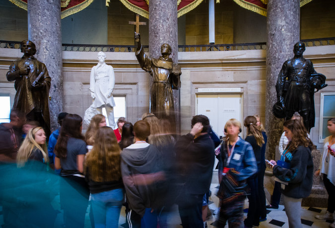 There is a move afoot in the California Legislature to replace a statue of Fr. Junipero Serra, above, a 16th Century Jesuit missionary closely identified with the history of the state, with one of 20th Century astronaut Dr. Sally Ride, in the United States Capitol in Washington. Each state is allowed only two places in Statuary Hall, and change is very rare. Fr. Serra is increasingly seen as controversial because of his forced conversions of Native American populations - but another impetus in this case is the general lack of women, of whom there are only 2 of 100. Dr. Ride, a physicist, was the first American woman in space and the youngest astronaut ever launched, on board the shuttle Challenger in 1983. It was revealed after her death in 2012 that she had been in a 27-year relationship with a female professor and science writer, with whom she co-authored six books. If approved by the state legislature, Dr. Ride will become the first Gay American to be honored in Statuary Hall as a symbol of her state. (Dezach Gibson/The New York Times)